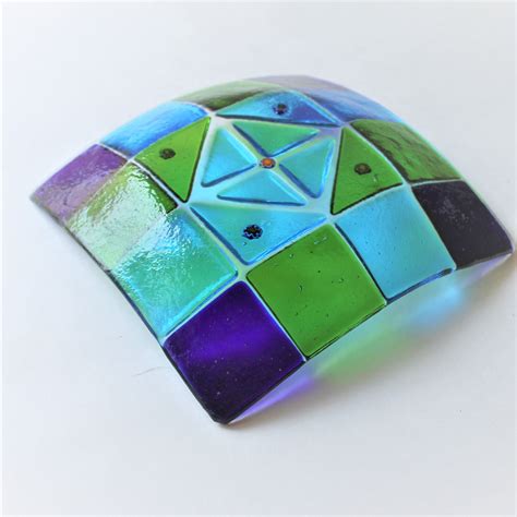 Vintage Colorful Fused Glass Trinket Dish Blue And Green Etsy