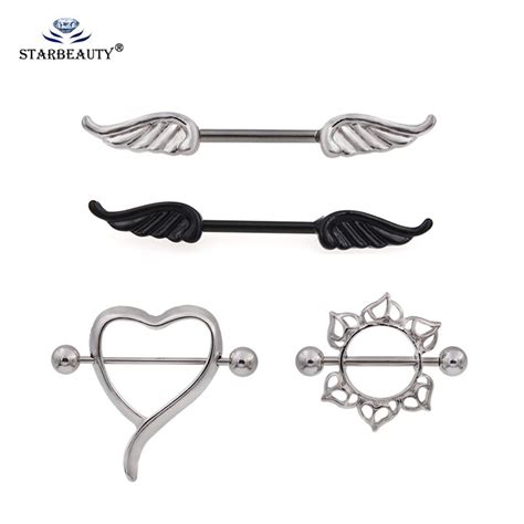 3 Types Ball Heart Feather Flower Body Nipple Rings Industrial Percing Nombril Joias Ouro