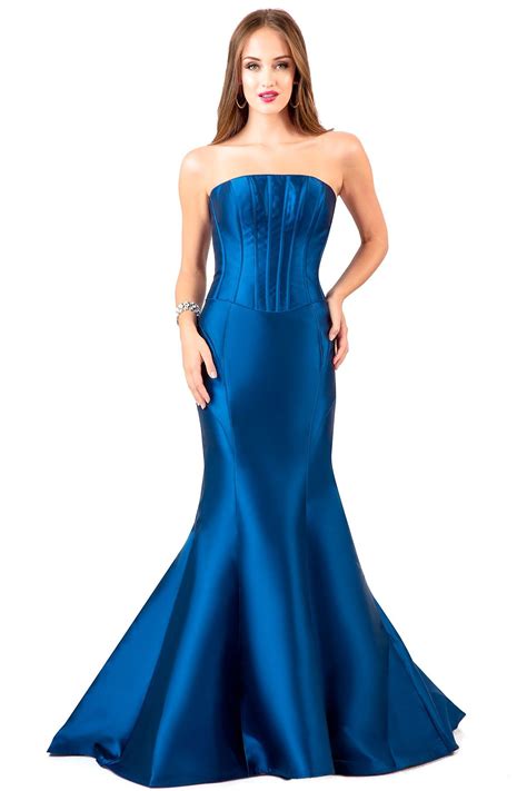 Navy Eye Catching Corset Style Strapless Gown With Flute 4031 Prom