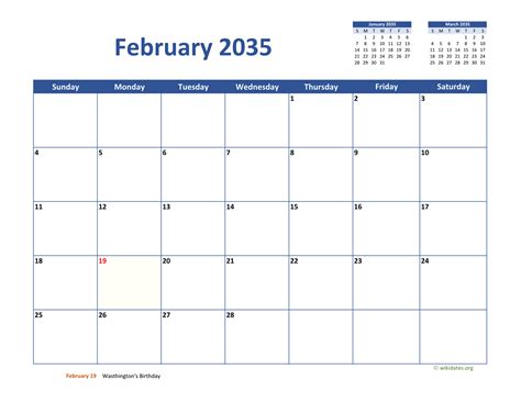 February 2035 Calendar Classic