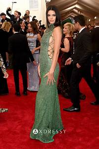 Kendall Jenner Green Glitter High Neck Prom Dress Xdressy