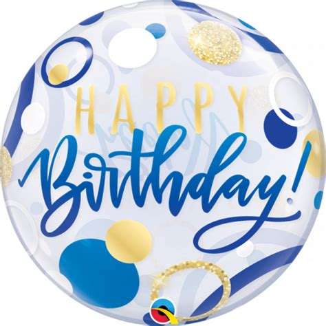 Greetings House 22 Blue And Gold Dots Birthday Bubble Qualatex
