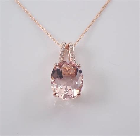 Diamond And Morganite Pendant Slide Necklace 18 Chain Rose Gold Wedding