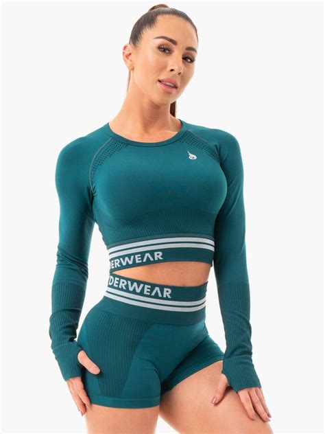 Ryderwear Freestyle Seamless Long Sleeve Crop Steel Blue Mvmnt Lmtd