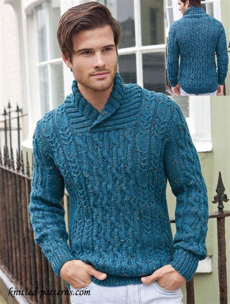 Easy knit blanket sweater pattern. Men's cable jumper knitting pattern free