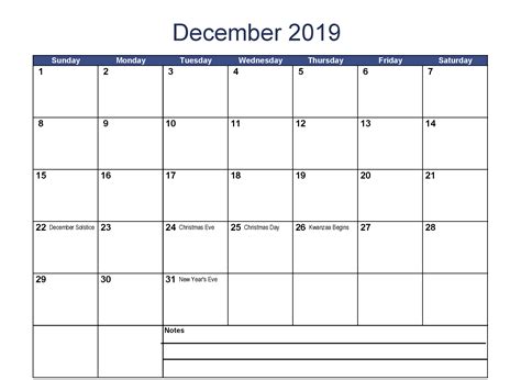 December 2019 Printable Calendar With Holidays Holiday Calendar