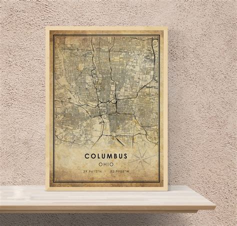 Columbus Vintage Map Print Columbus Map Ohio Map Art Etsy