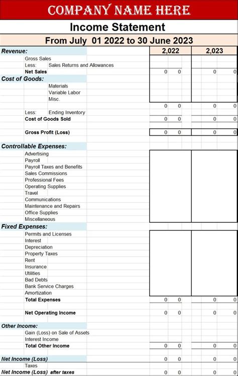 Income Statement Report Templates Excel Word Template