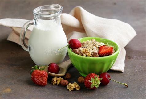 Oatmeal Milk Berries And Nuts Stock Image Image Of Bowl Diet 71076039