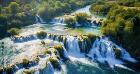 Amazing Nature Landscape Aerial View Of The Beautiful Waterfall