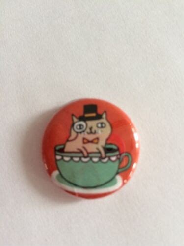 Tea Cup Cat Button Pin Help Feed Feral Cats And Rescued Kittens Charity