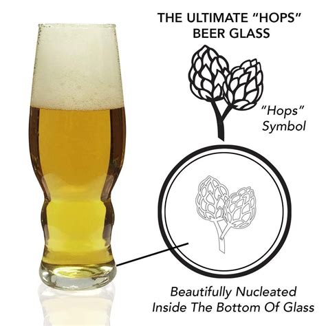 4 Pack Beer Glasses 16oz Ipa Hops Symbol Etches In Bottom Beer