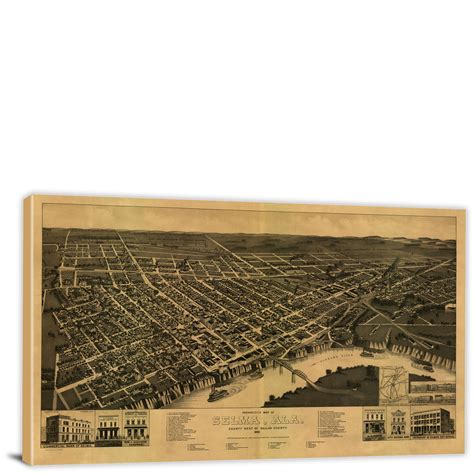 Perspective Map Of Selma Alabama 1887 Canvas Wrap