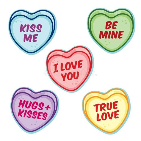 Valentine Candy Hearts With Word Sayings Stock Vector Illustration Of