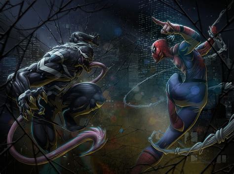 Hd Wallpaper Marvel Comics Spider Man Vs Venom Artwork Artistic