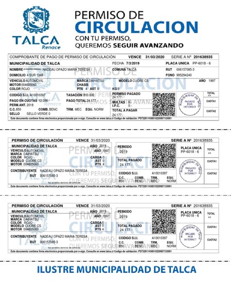 Pdf (1 páginas) 83.5 kb. Comprobante De Pago De Permiso De Circulación SERIE A Nº 201638935 | Vehículo de motor ...