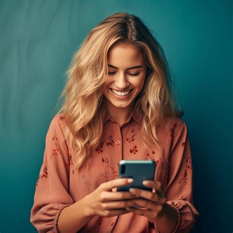 Premium Ai Image A Woman Smiles While Holding A Phone With A Smile On Her Face