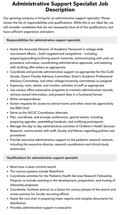 Administrative Support Specialist Job Description Velvet Jobs