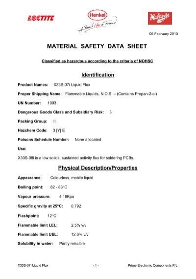 Material Safety Data Sheet Prime Electronics
