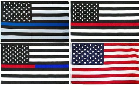 Thin Blue And Red Line Usa Flag 4 Flags Set 3x5 Ft Support Police And