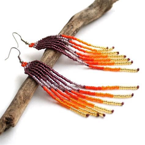Long Seed Bead Fringe Earrings For Women Bohemian Style Etsy