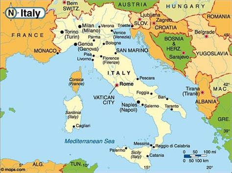 Kart Over Italia Og Omkringliggende Land Kart Over Italia Og Grenser Mot Land Sør Europa