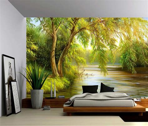 Tree River Bank Summer Landscape Large Wall Mural Etsy Large Wall