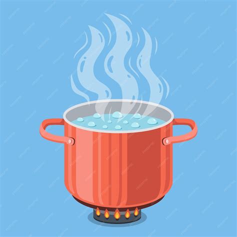 Premium Vector Boiling Water In Red Pot Cooking Pan On Stove With