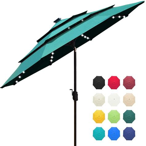 Eliteshade Solar 9ft 3 Tiers Market Umbrella With 80 Led Lights Patio