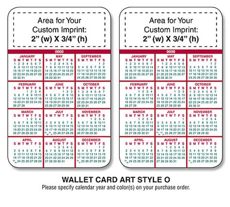 2104 Calendar Template Wallet Cards Laminated Williamson