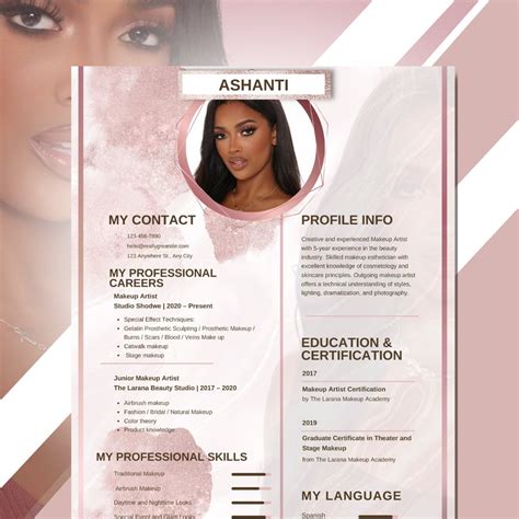 Makeup Artist Resume Resume Templates Rose Gold Template Etsy