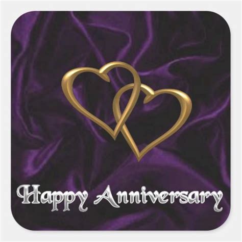 Happy Anniversary Gold Rings On Purple Square Sticker Zazzle