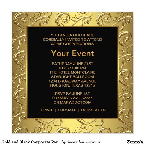 Gold And Black Corporate Party Event Invitation Zazzle Invitation