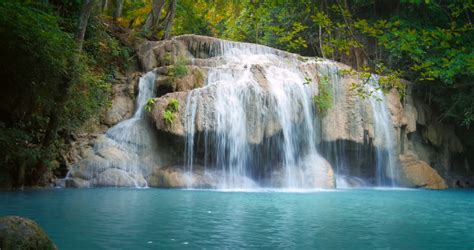 Hd Video Of Beautiful Waterfalls In Thailand Showing Natural Stone Steps With Water Flowing
