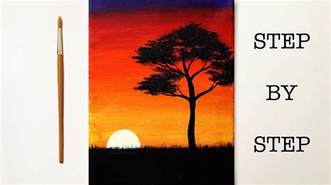 Easy Sunset For Beginners Acrylic Painting Tutorial Step By Step Eng Sub Youtube