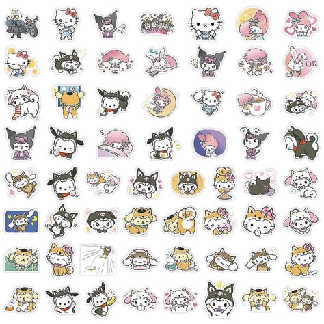 60pcs Hello Kitty Cute Sanrio Stickers Kuromi My Melody Cinnamoroll