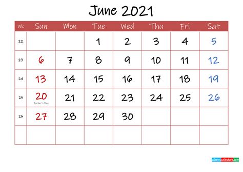 Printable June 2021 Calendar With Holidays Template Ink21m30 Free