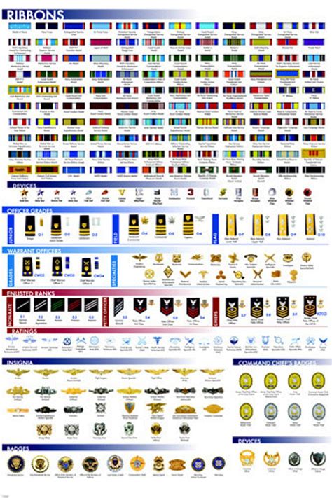 Military Facts Chart Poster Ribbons Insignia Badges Rare Hot New 24x36