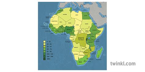 แอฟริกาประชากรความหนาแน่นแผนที่ภูมิศาสตร์ Swat Ks2 Illustration Twinkl