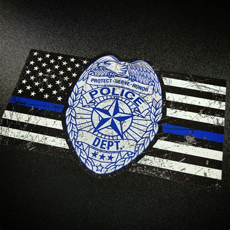 Thin Blue Line Police Badge Flag Sticker