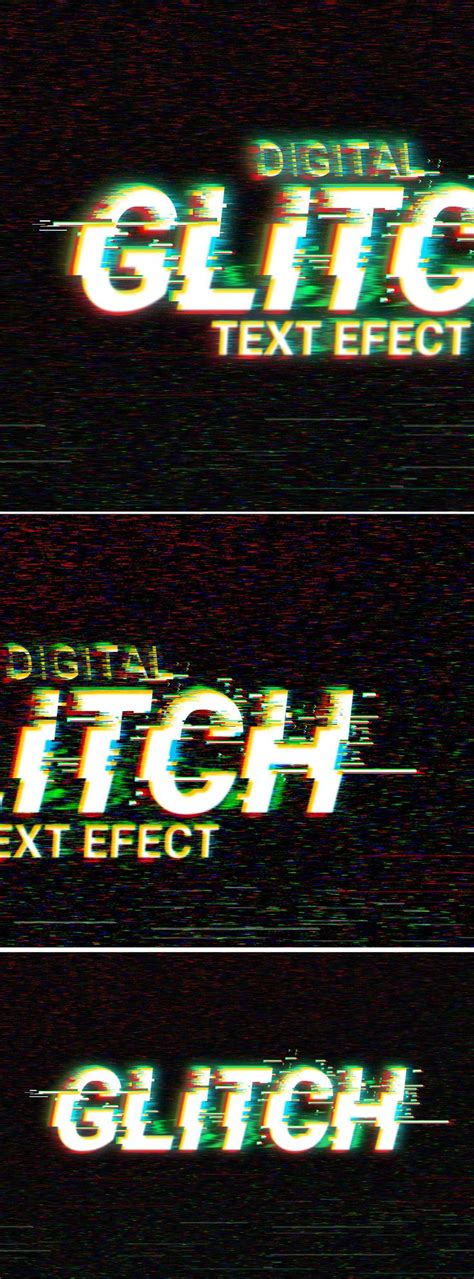 Three Different Text Effects In The Style Of Glitch