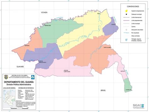 Mapa De Guainía Con Municipios Departamento De Colombia Para