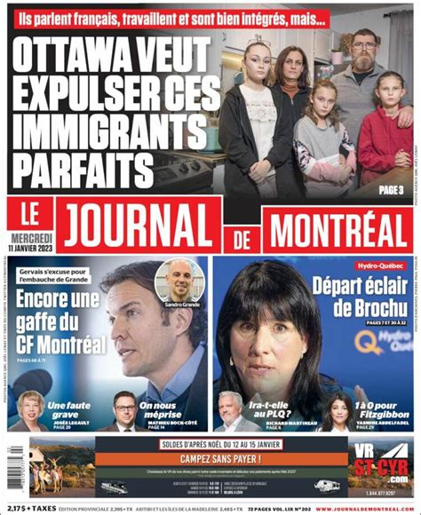 Newspaper Le Journal De Montréal Canada Newspapers In Canada Todays Press Covers