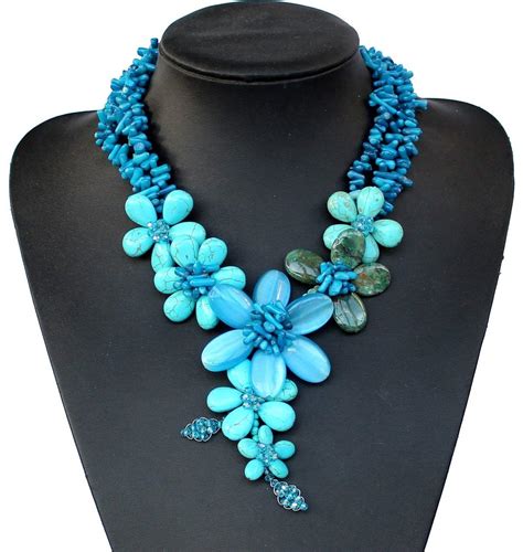 Blue Coral Crystal Turquoise Beads Statement Chunky