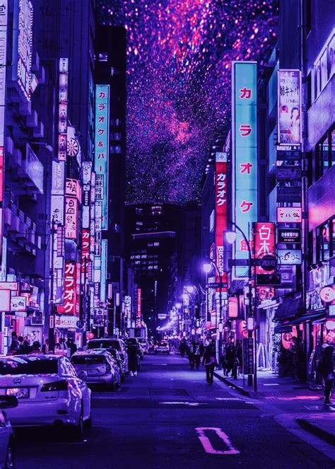 Neon Night City In Japan Poster Picture Metal Print Paint By Mild