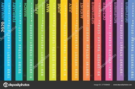 Creative Wall Calendar 2020 With Vertical Stripes Rainbow Design