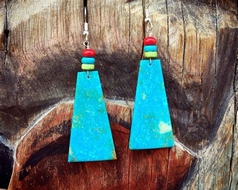 Big Turquoise Slab Earrings With Spiny Oyster Beads Santo Domingo