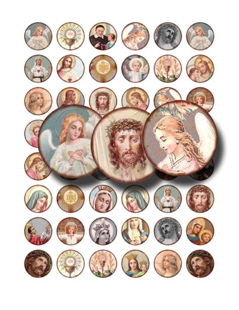 Christian Collage Sheet Holy Images In 1 Inch Circles Jesus Etsy