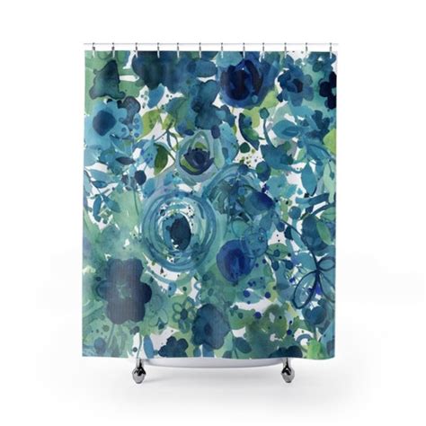 Watercolor Floral Extra Long Shower Curtain Floral Shower Etsy