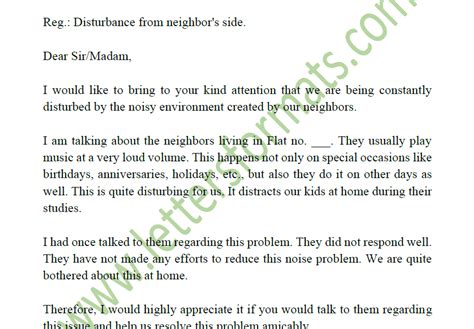 Sample Complaint Letter To Landlord About Noisy Neighbors